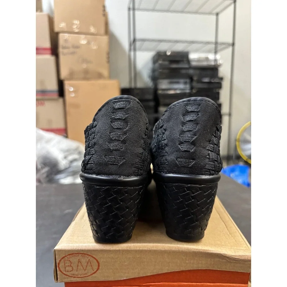 Bernie Mev Lane Black Metallic Woven Wedge Sandals Womens Size 37 US 6.5-7 NEW